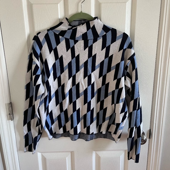 Maeve Anthropologie Blue Geometric Sweater Size XS Slightly Cropped Mock Neck - Picture 1 of 7